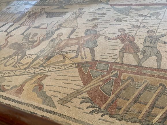 One of the many detailed floor mosaics at the Villa Romana del Casale