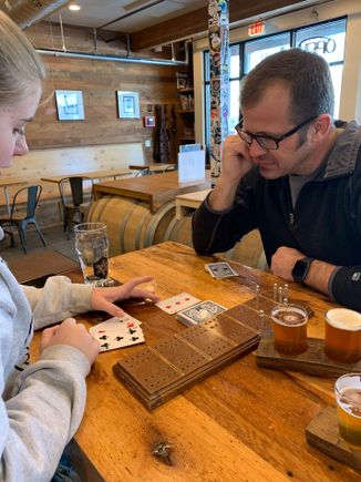 Cribbage at the brewery.