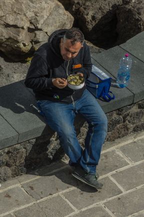 Our patio had true 360 views. Right below, this workman takes his lunch break.
