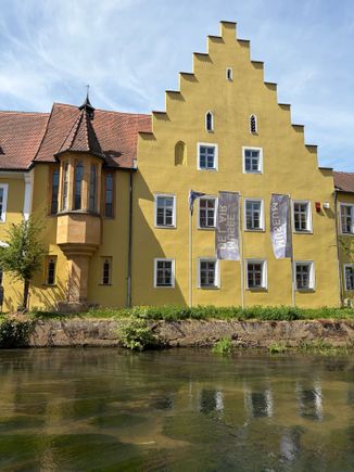 Colourful riverside buildings 