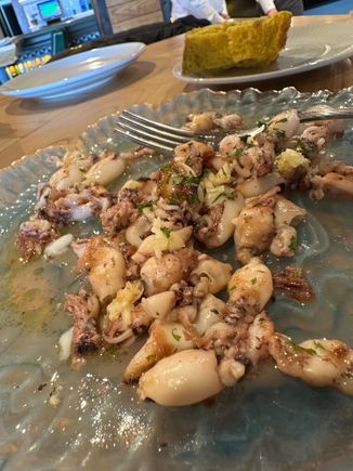 Sautéed pulpitos....ubiquitous squid dish in Cadiz province..these are exceptionally delicious, as I would expect from ANTONIO.  By the way, this is a family owned and operated restaurant going back several generations.  I suspect its been renovated and upgraded more than once in its time...