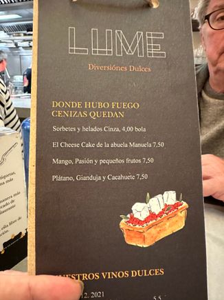 Dessert carta at LUME in Santiago.