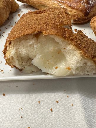 IRIS...Catanese fried BREAKFAST pastry filled with cream,  also comes with chocolate filling.....give me strength!!!!  (This morning, at our Catania hotel)