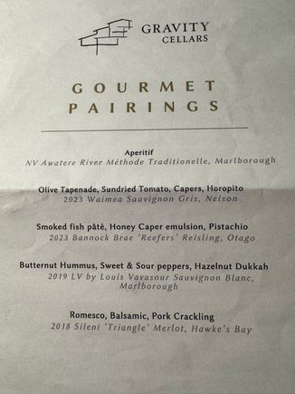 This is the menu for our Gourmet Wine Pairing