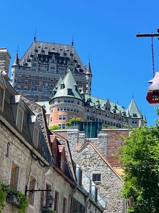 Looking up from the Quartier Petit-Champlain to the Chateau Frontenac