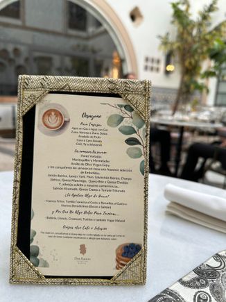 Breakfast, taken in the Orange Patio; elect from the menu and choices are brought to your table...lovely setting and impeccable service.