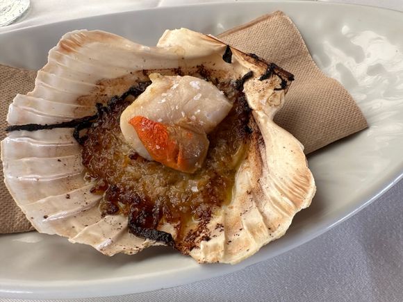 Volandeira, served on a bed of the most exquisite caramelized onions I have ever tasted.....so sweet and flecked with large flakes of salt....this scallop:  I have no words!!!!    
