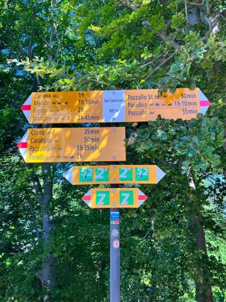 Wayfinding sign at the start of my hike. 2hr45min to Morcote Ferry