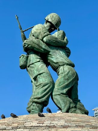 The statue of brotherly love shows two Korean brothers on opposite sides of the Korean War.