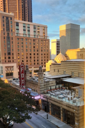 Morning sunlight on the Fox and Peachtree street.