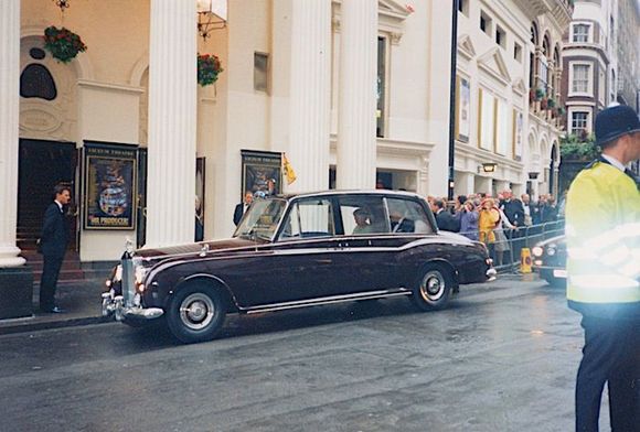 Queen Elizabeth and Philip arriving at the Lyceum Theatre for 'Hey Mr. Producer' Charity Gala, June 1998