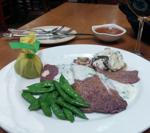 Thursday, La Fonda Hotel, Blue Corn Crusted rainbow trout