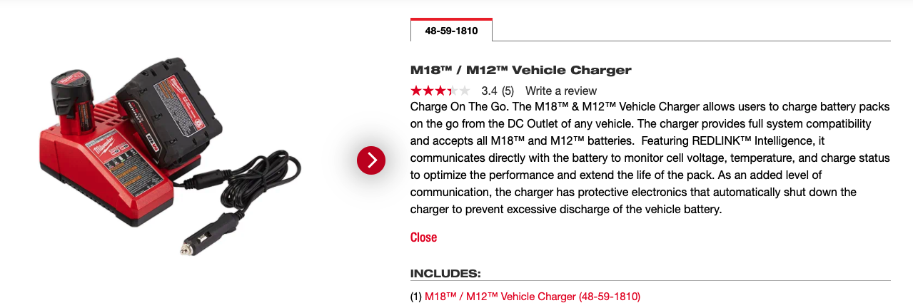 Milwaukee 48-59-1810 - M18 & M12 Vehicle Charger