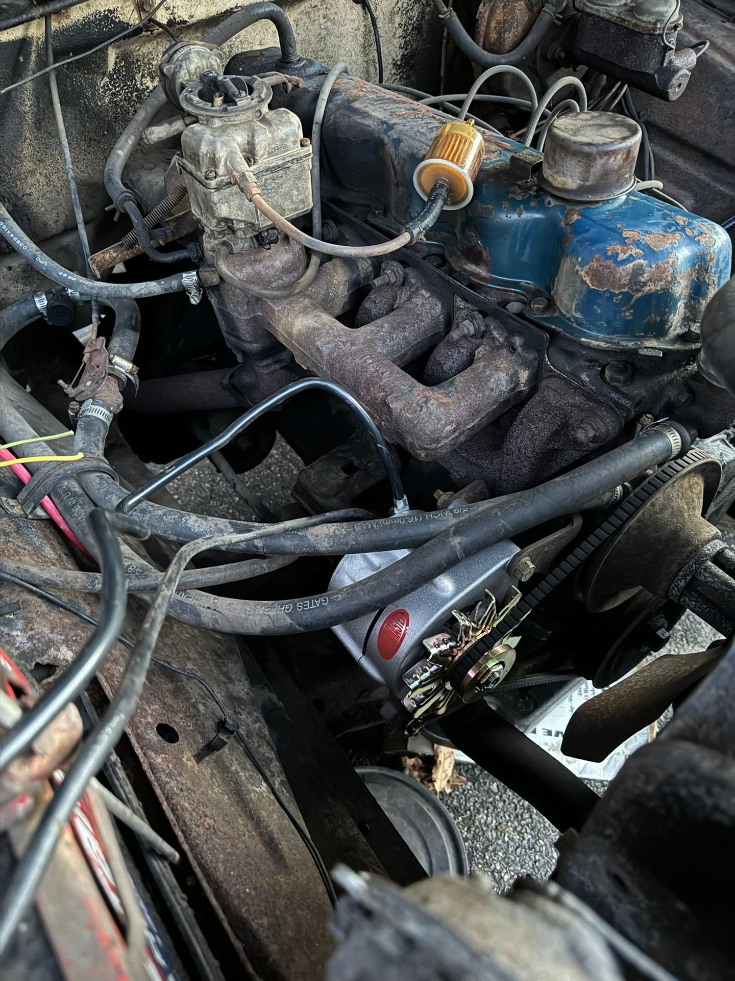 I ran the ground to the battery. The ground on the battery goes right to the engine, and the alternator ground is on top of it. It's recommended that you use a direct engine ground, but it works the same. 