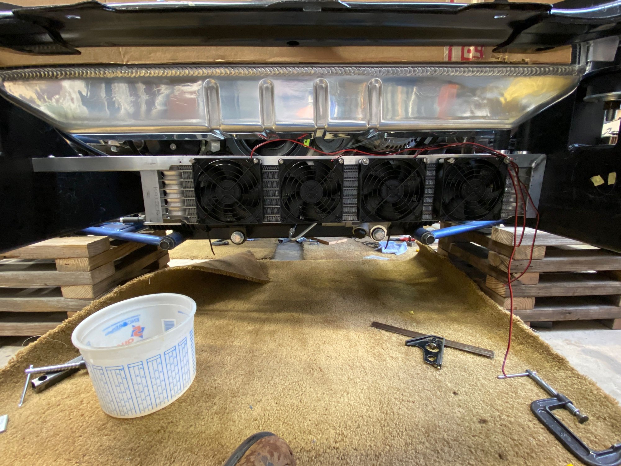 Trans cooler with fans mounted.
