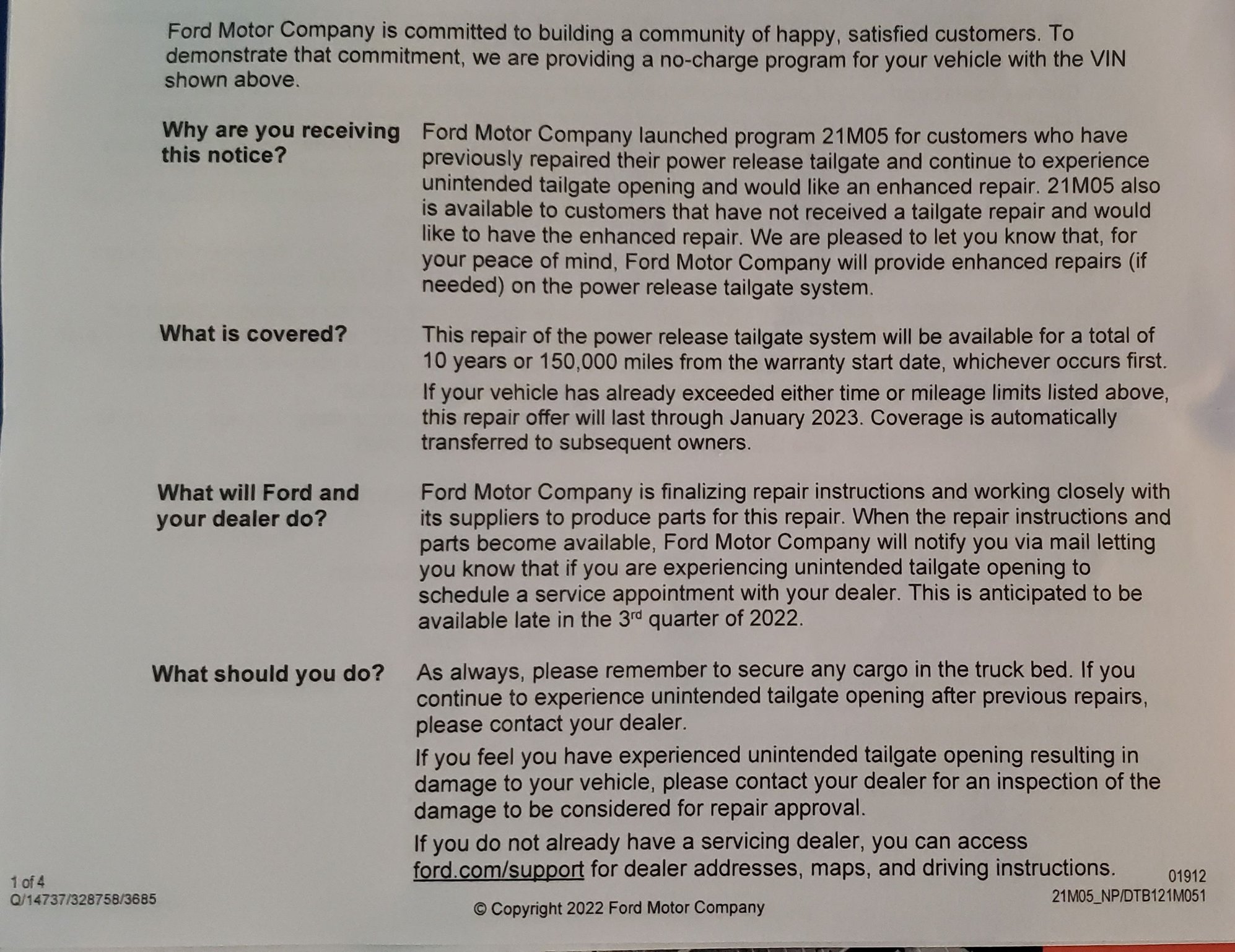 CSP Campaign 21M05 Unintended Tailgate Opening Page 4 Ford Truck