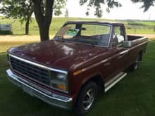 MY FIRST TRUCK! 83 F100 i named ron burgundy. 300/3tree. i put long tubes, a hot iske retro flat tappet cam, and a weiiand intake and a holley 500 1450 series. it had a 9 inch so i swapped a spooled 4.10 in.