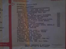 original sales receipt from 1989 detailing the options equipped on the truck