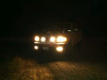 night shot of grille lights with headlights on