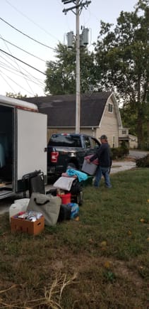 Loading the trailer andtruck up with what we will need camping.  This is after my epically bad attempt at trying to backup an 18" enclosed trailer up a very narrow driveway. 