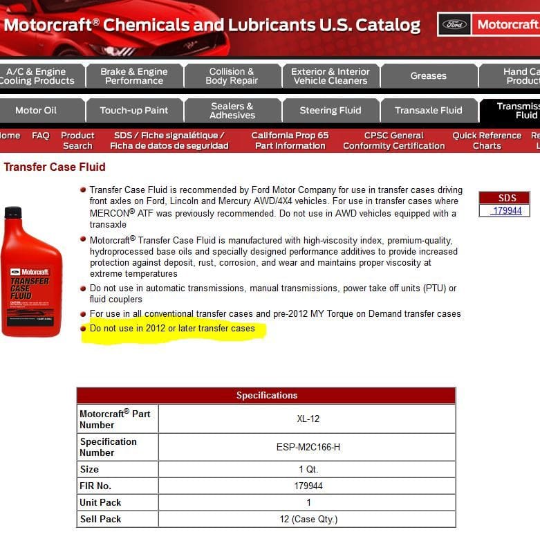 GEN 1 - Transfer Case Oil: Mercon LV ATF vs XL12 Transfer Case