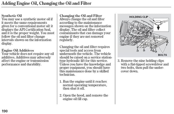 HCHII oil change   page 01 (from Owners Manual)