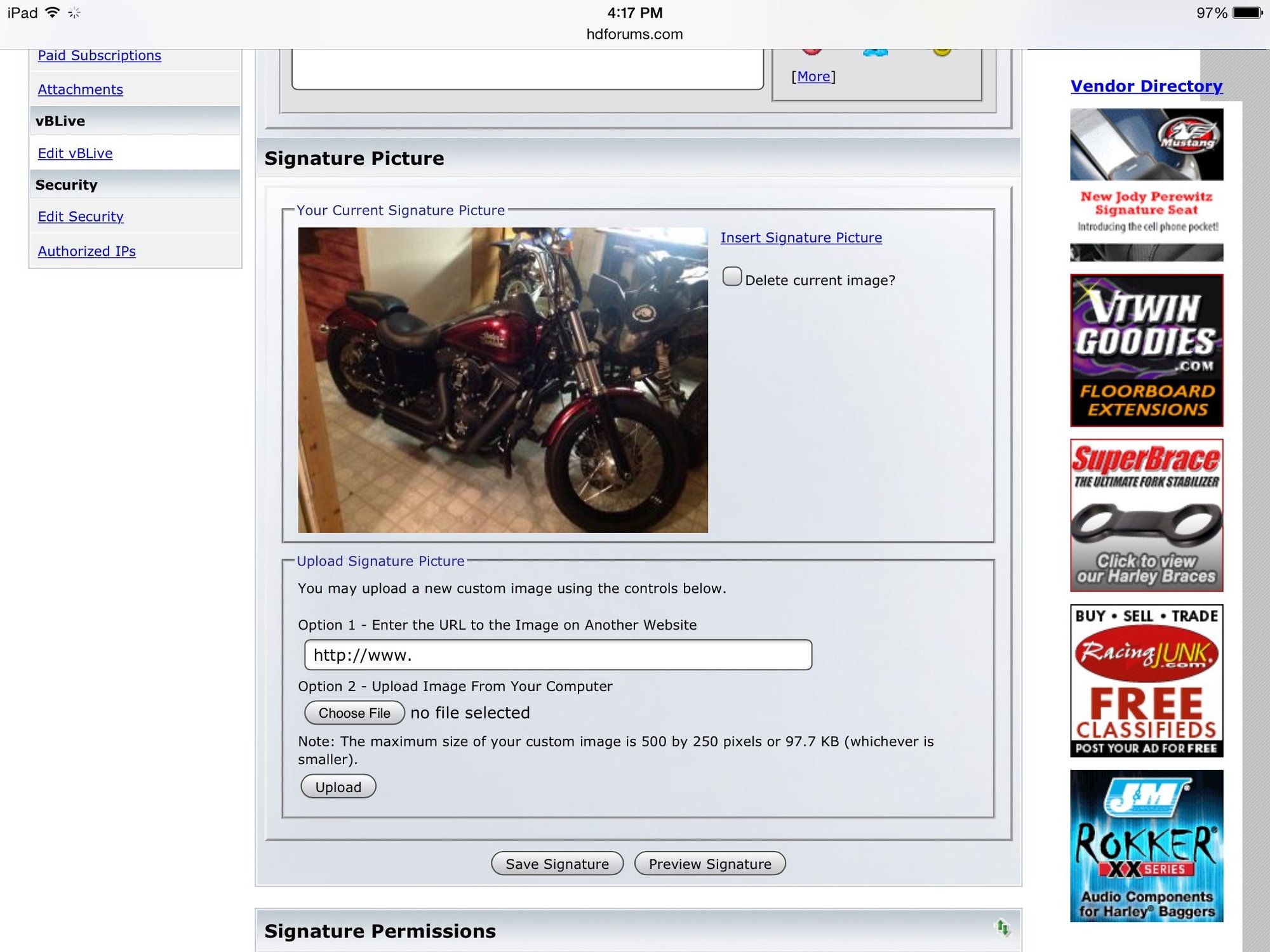 How Do I Get A Picture In My Signature not Working Harley Davidson 