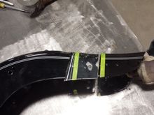 As you can see, I left a little extra on the top side of the spliced donor section. I did this for two reasons: (1) I can always cut more off... And (2) I figured it would be best to tack the "rear face" of the fender first, and then form it to the match the natural curve down. From there, I slipped the skirts of the donor fender into the stock fender, and traced the line that I needed to cut. Broke the tacks loose, and cut the along the line that I traced. This gave me a 100% match-up.