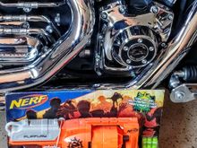 I let it eat. Rode in with a group of guys to drop off toys for a toy drive.  Mostly dynas, a couple sporties, and a bagger.  So fun smacking them down with the 124.