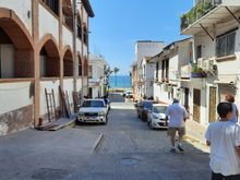 A view down the street looking out to the Pacific Ocean.