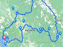 Run this clockwise… Sea-to-Sky highway, Duffy Lake Road… Stay overnight in 100 Mile House… Then up to Jasper and do some camping for three or four days… Down through the parks to Cranbrook … Stay the weekend, do some work… Then home through the West Kooteney‘s… About 10 days all in.