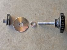 5/16" X 18 Threads > Left to Right: Clip U-Nut, Stainless Fender Washer, Stainless Lock Washer, Threaded Knob.