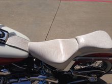 Pearl White C&C Alligator Belly Solo seat, Pillion and Tank Bib