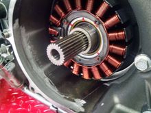 How much of the primary case I had to trim off to get the rotor back on. ( The area is tapered inward so I did not remove much where the gasket mates up to the primary cover ) 
