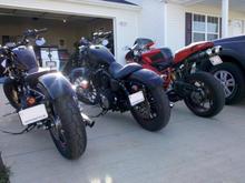 Wife's 2010 XL883N Iron
My 2011 XL1200X Forty Eight
Weekend toy 2007 Ducati 1098 (Modified)