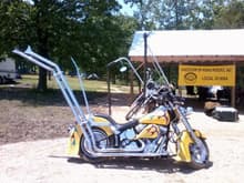 Got this during the 2011 Memorial day Rally Here in Missouri.

I guess the guy rides this bike all over the state and maybe more, not sure on how much more though.  

3 foot tall apes with 6&quot; risers and the pipes are totally kool.