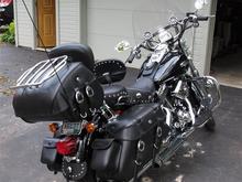 Updated picture - 9/25/11 - Leather Pros TB3900 Trunk on the H-D luggage rack that I lowered 3-7/8" w/radio antenna.