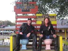 My friend Mary and I taking a &quot;dump.&quot; Bike Week 2010