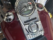 My 08 Heritage: Speedometer with tach, fuel gage and gear indicator.  Joker machine console cover.  