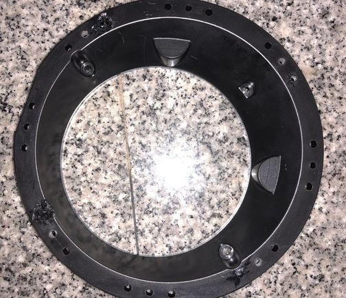 The screw holes on the left blew out where the speaker mounts to the spacer