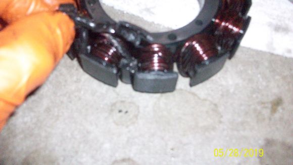 Insulation was stripped from one of the old stator cables. 