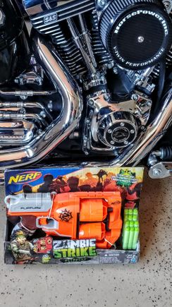 I let it eat. Rode in with a group of guys to drop off toys for a toy drive.  Mostly dynas, a couple sporties, and a bagger.  So fun smacking them down with the 124.