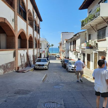 A view down the street looking out to the Pacific Ocean.