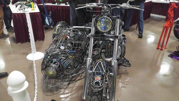 Ron Finch's bike(?) entire frame is made out of wire.