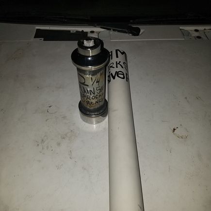 I used a 6" piece of 2" inside diameter thick walled galvinized pipe i had laying around and i bought a 2-1/4" socket from a local autoparts store for 25$. Mark the owner of DunnRite Bikes did the welding for me, thank you Mark. 