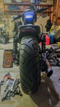 Currently just mounted it up after the tire was back on the rim. It looks off center but I stupidly put the wheel on backwards because I was rushing just to see what it looked like. The offset of the rim should be right in the middle as I was pretty particular with measuring before and after on the truing stand.