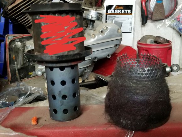 Red is only place I put insulation.  Pipe it is sitting on is closed off, so it hits and forces around thru side holes giving good back pressure then flowing thru the stepped up section in red where it is insulated as this is the exhuast exit.