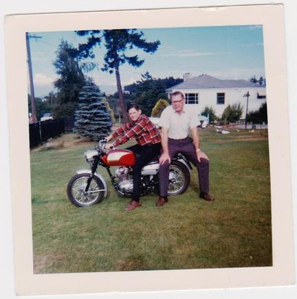 My 1st street legal bike. 1966 Ducati. The guy on the back is my Ole Man (RIP0