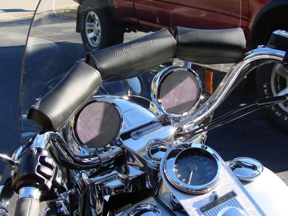 Mounted on the handlebars of a Road King