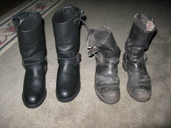 red wing 968 on the left and yes they can be resoled.  red wing offers resoling right at the factory in red wing minnesota. the last pair i sent in was about $100 to get the factory rebuild.